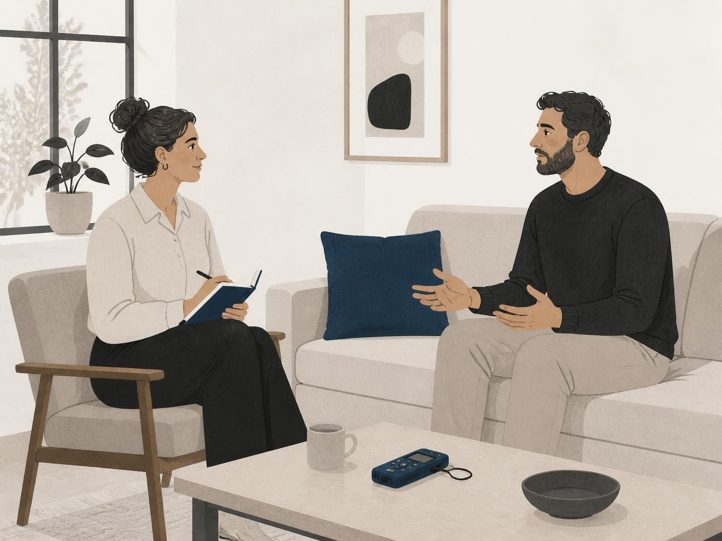 Qualitatives Interview im Wohnzimmer einer Testperson